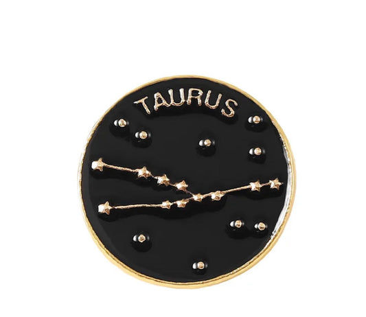 Zodiac - Taurus Black Gold Stars Pin